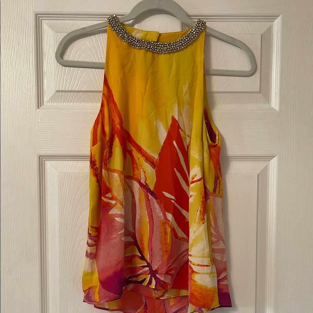 Jennifer Lopez Yellow and Red Embellished Sleeveless Tank Top size XS